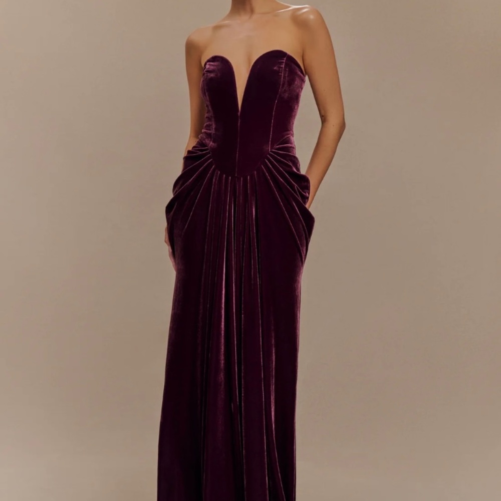Paige Strapless Velvet Maxi Dress - Plum